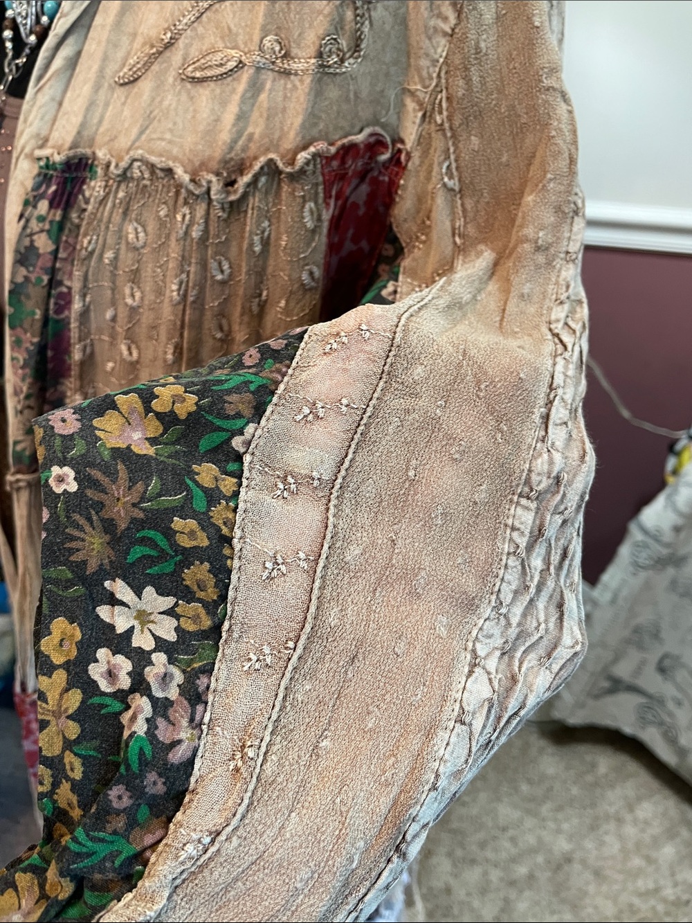 Boho Patchwork Duster Jacket in Beige and Floral Mix Young Threads - Picture 6 of 16